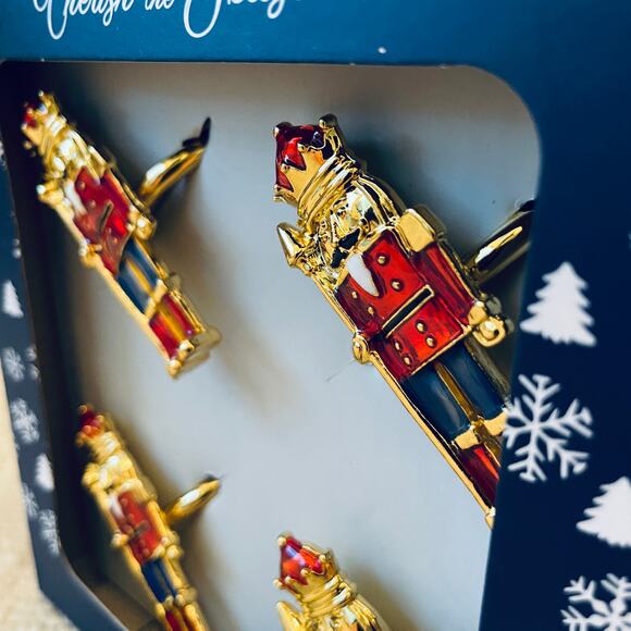 Christmas Nutcracker Napkin Rings Set of 4 Holiday Red Navy Gold 2.5in New - Picture 9 of 12